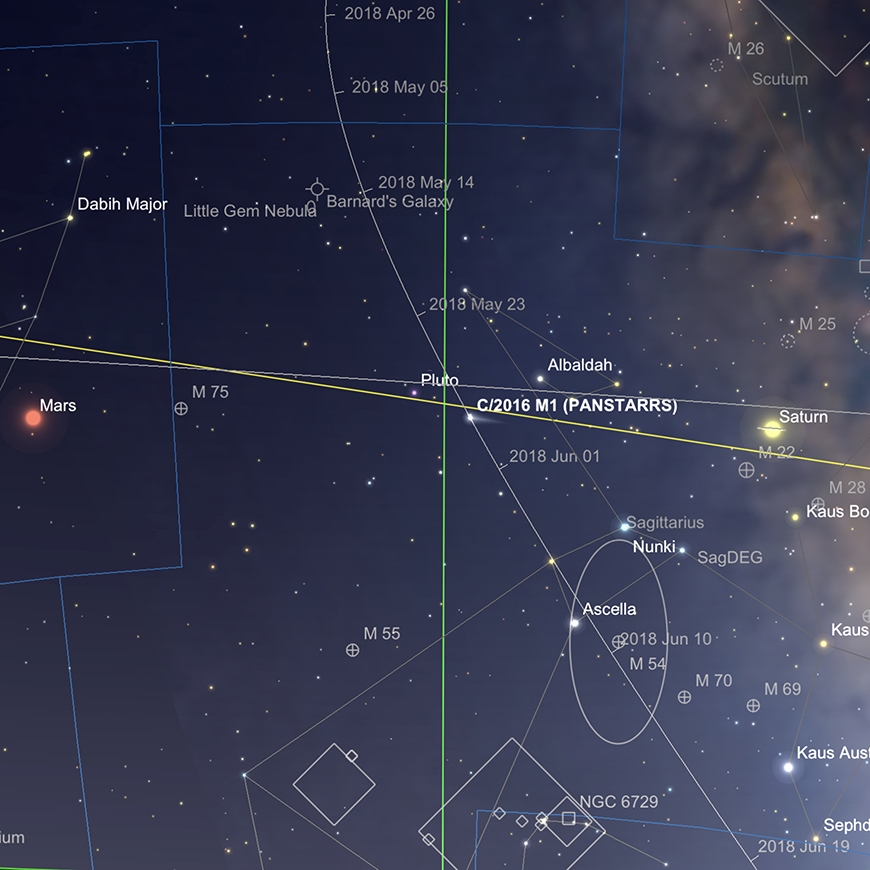 Komet PanSTARRS Pfad im Mai 2018.